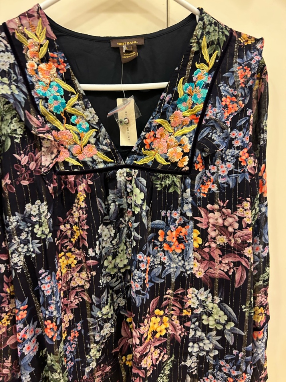 Anthropologie Vineet Bahl Vivienne embroidered navy blue blouses top nwt - Picture 5 of 15